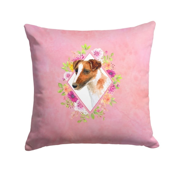 Carolines Treasures CK4141PW1414 Jack Russell Terrier Pink Flowers Fabric Decorative Pillow  14Hx14W multicolor