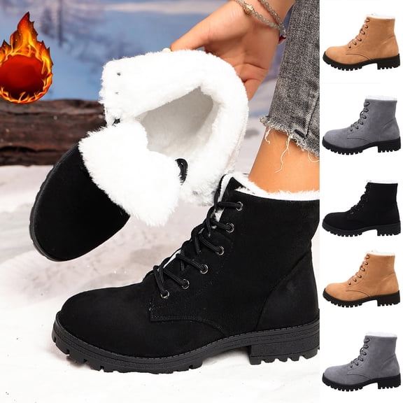 FRSASU Women's Snow Lace up Ankle Boots Lightweight Platform Warm Fur Winter Walking Shoes Gray
