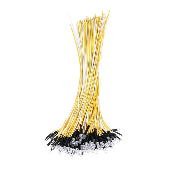 100pcs 5mm LED Diode Lights, Warm White Light DC 12V Pre-Wired Small Emitting LED Light High Brightness