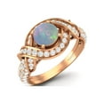 thumbnail image 2 of Estate Ring 6MM Round Opal 925 Sterling Silver Rose Vermeil Women Valentines Day Gifts Ring, 2 of 4