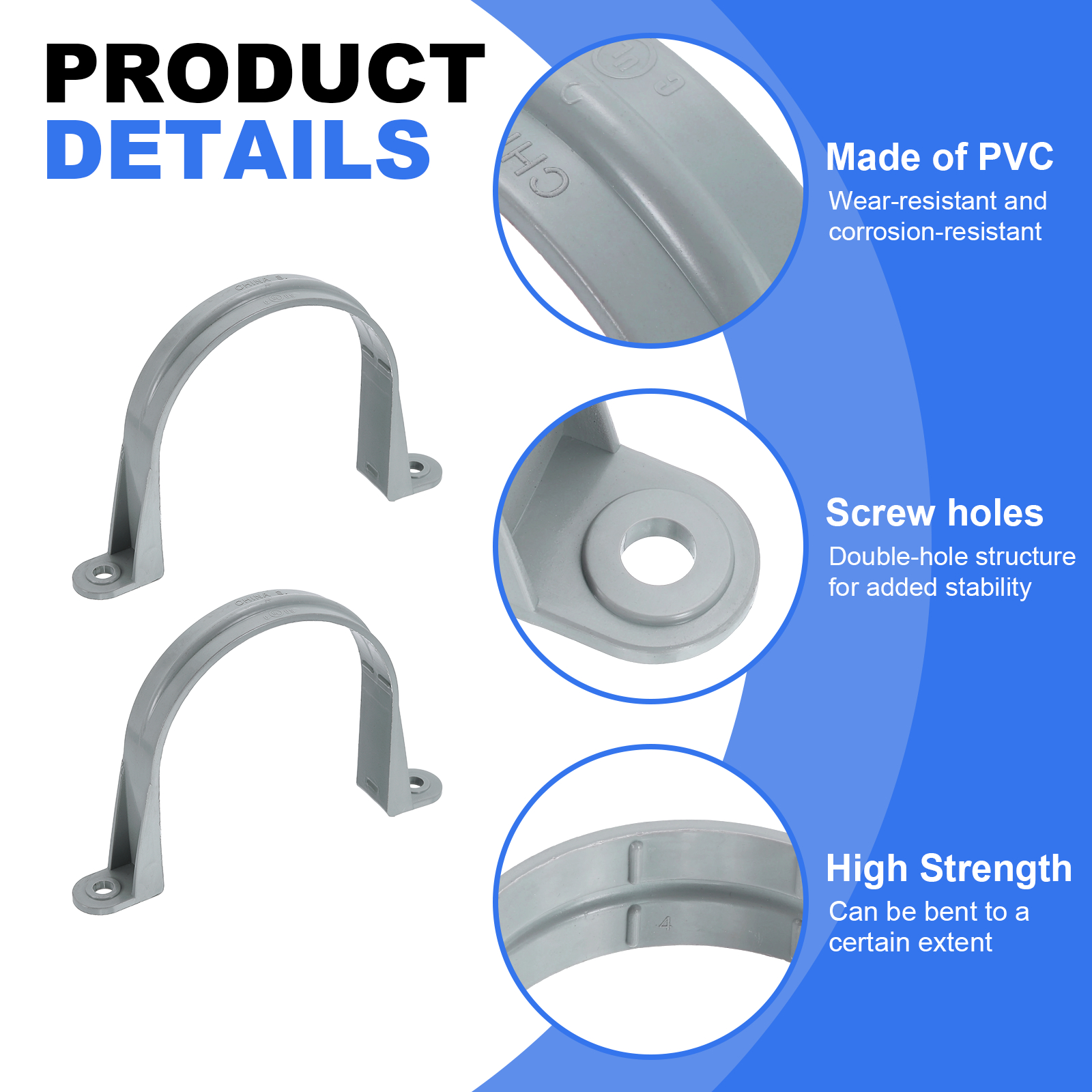 Uxcell 1/2 Inch Pipe Straps, 6Pcs Plastic Conduit Clamps Double Hole U Shaped Strap Clamp for Pipe Tube Cable Fixing