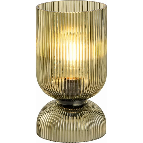 Modern Table with Green Glass Shade, On/Off Switch, Minimalist Nightstand for Bedroom Living Room Office