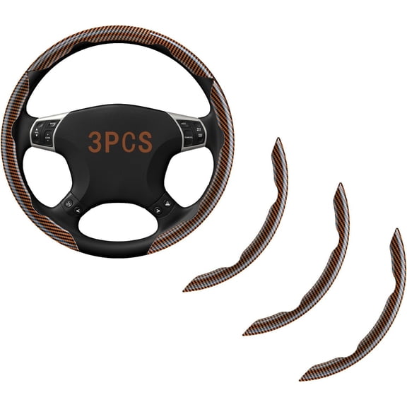 Steering Wheel Covers, 3 count Carbon Fiber Anti-Skid Clip Steering Wheel Cover Protector Universal for Wheel (Brown)