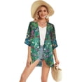 thumbnail image 3 of SUCS Women's Floral Print Puff Sleeve Kimono Cardigan Loose Cover Up Casual Blouse Tops, 3 of 6