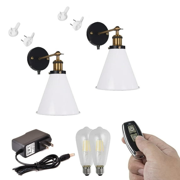 FSLiving Rechargeable Battery Operated Wall Sconce Dimmable Wireless Convenient Lamp Adjustable Angle White Wall Light Nightstand Lamp Corner Accent Lighting for Living/Study Room Entrance - Set of 2