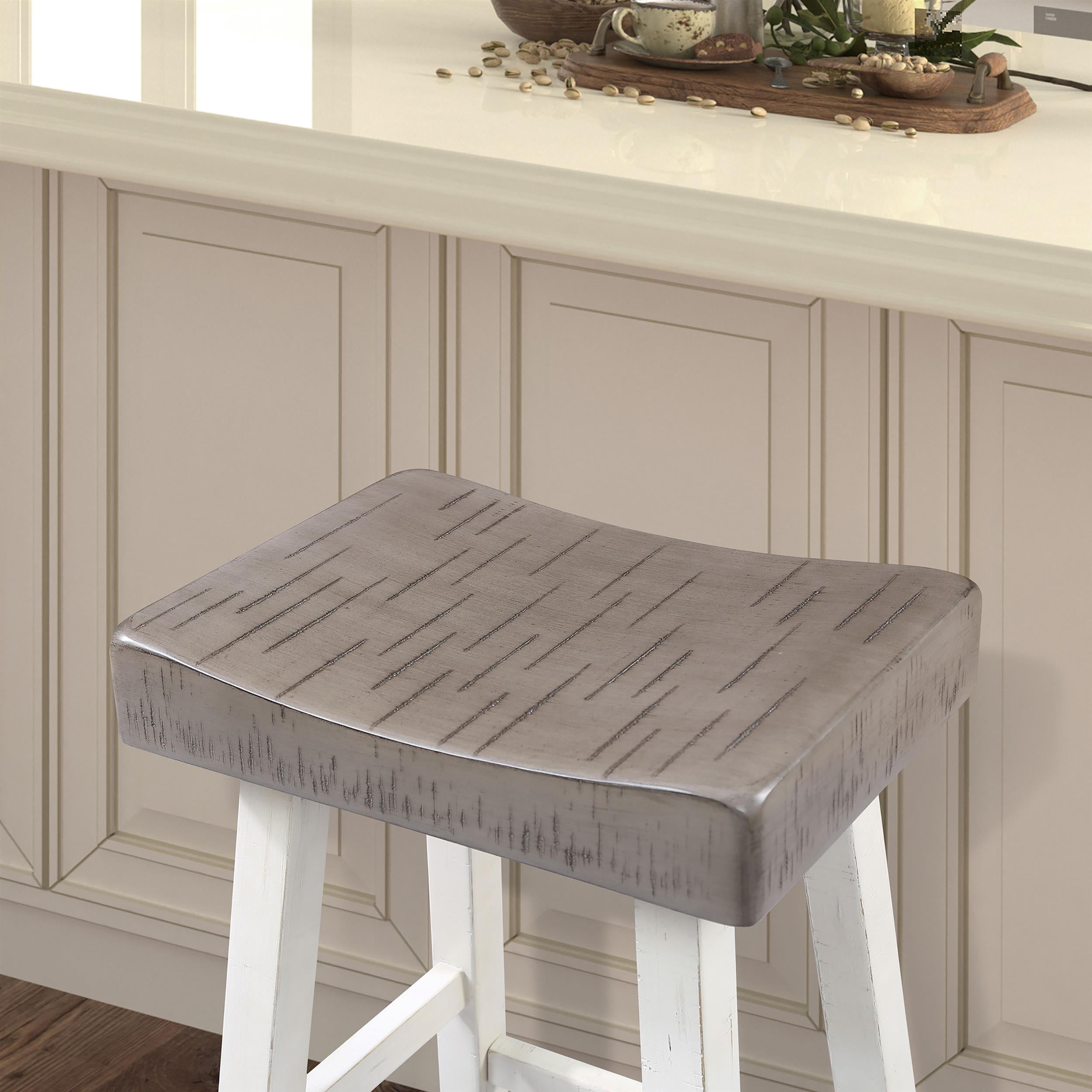Furniture of America Quyra Solid Wood Indoor Saddle 30.5-inch Bar Stools, Gray and White (Set of 2)