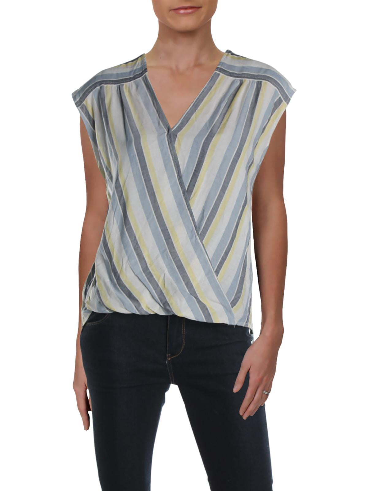 Max Studio Womens Womens Rayon Stripe Hi-lo Short Sleeve Top Shirt