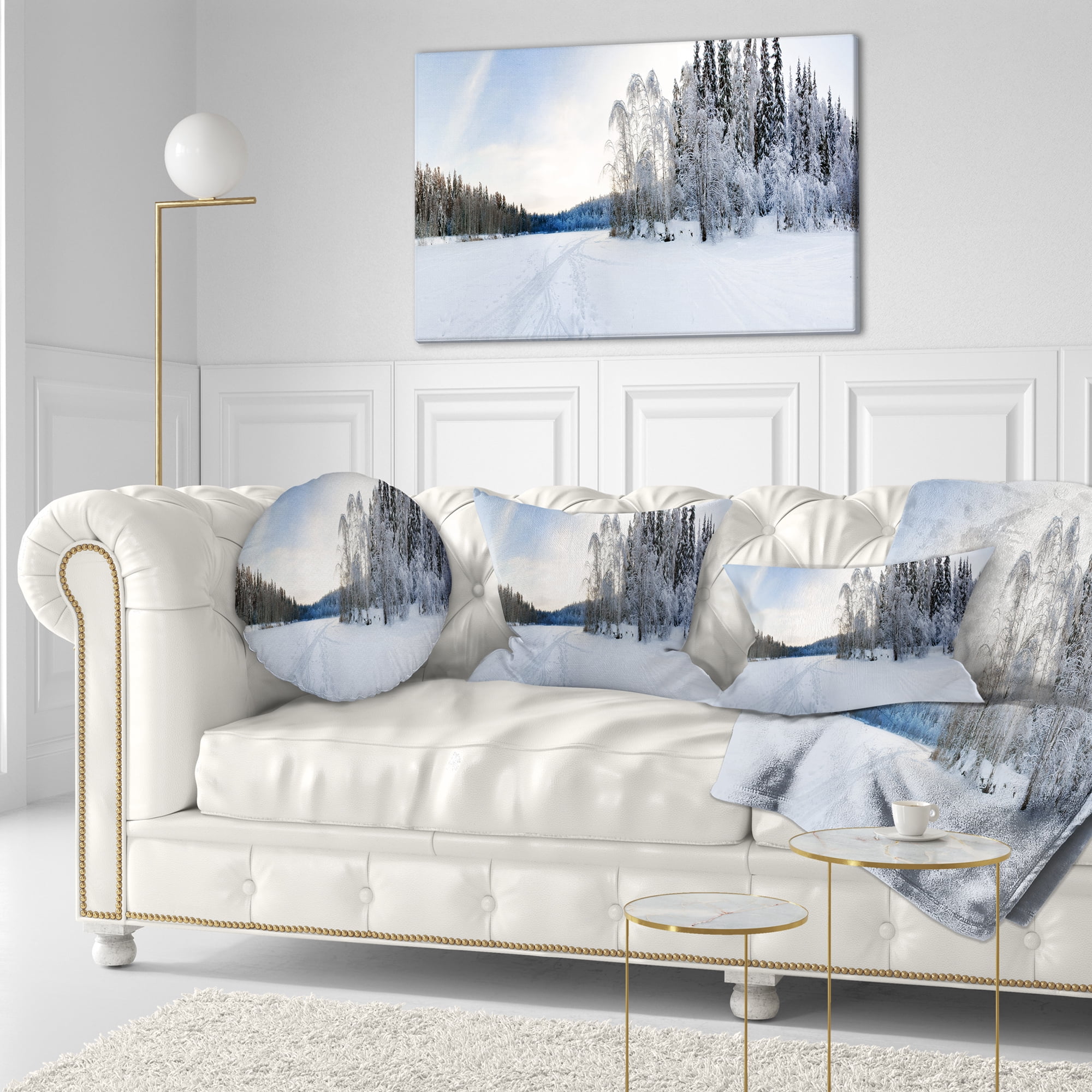 Designart Winter Field Landscape - Photography Throw Pillow - 12x20