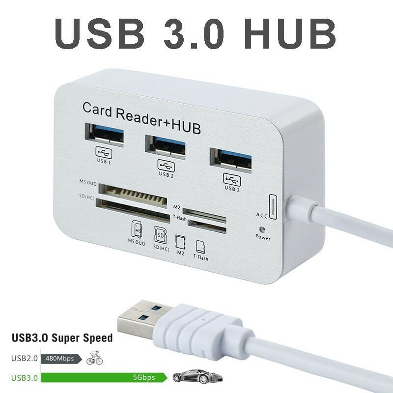 Dazone 3 Port Aluminum USB 3.0 Hub MS SD M2 TF MultiIn1 Memory Card