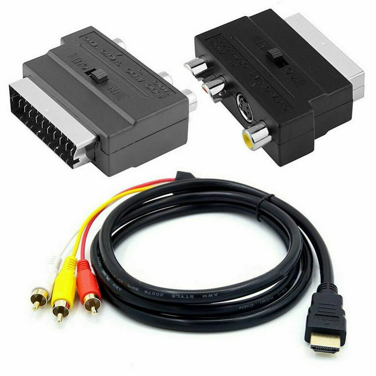 udredning til bundet ingeniør HDMI-compatible to RCA Scart Cable Audio Connector Male S-video to 3 RCA  Scart 2-in-1 Adapter Cable For TV RCA Port - Walmart.com