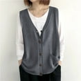 thumbnail image 2 of Hueook Womens Sweater Vest Fleece Vest Women Ladies' Spring and Winter Solid Color V-neck Button Knitted Sleeveless Tank Top Loose Hooded Gray Free Size, 2 of 4