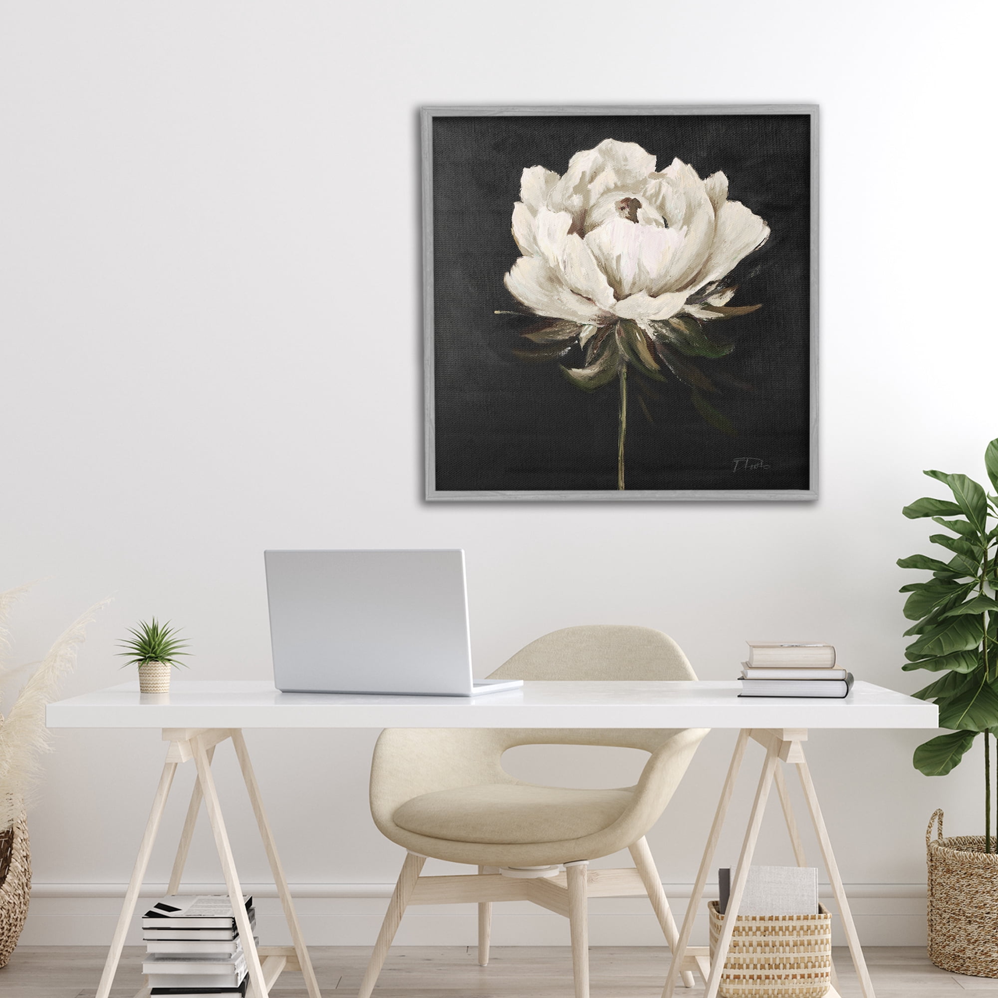 Stupell Industries Pretty Delicate Bloom on Black Gray Framed Giclee Art, design by Patricia Pinto