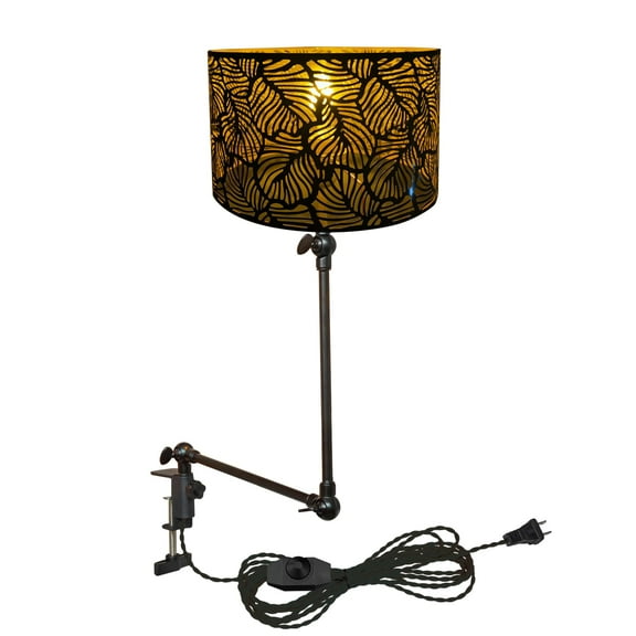Kiven Dimmable Clip-on Desk Lamp, 1-Light Rattan Nightstand Lamp with Flexible Arm, 8.2FT Plug in Cord, Decorative Clamp Lamp for Office Home Bookshelf Bedside E26 Sokcet DZ0318-2