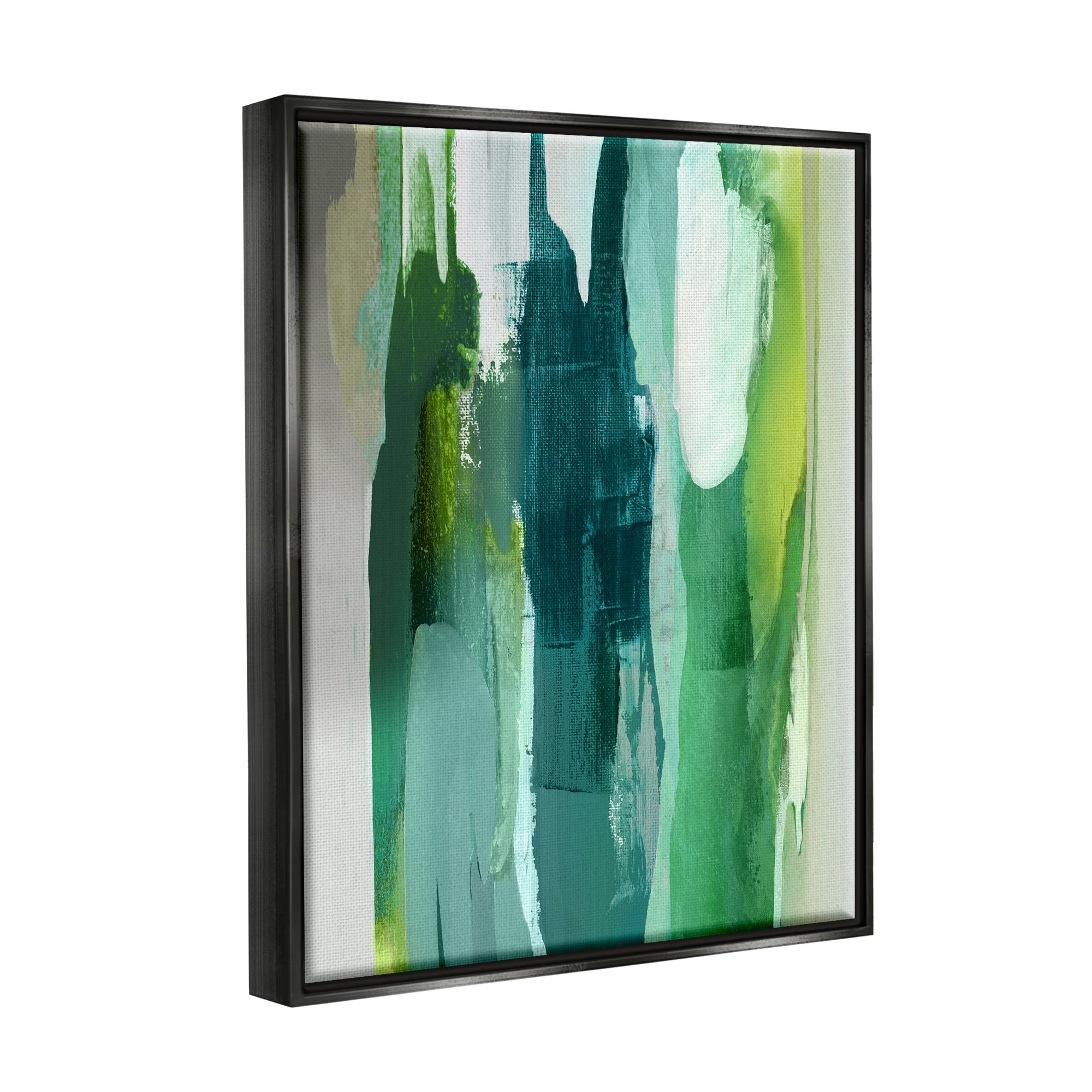 Stupell Industries Green Asymmetrical Abstract Abstract Painting Black Floater Framed Art Print Wall Art, 17 x 21