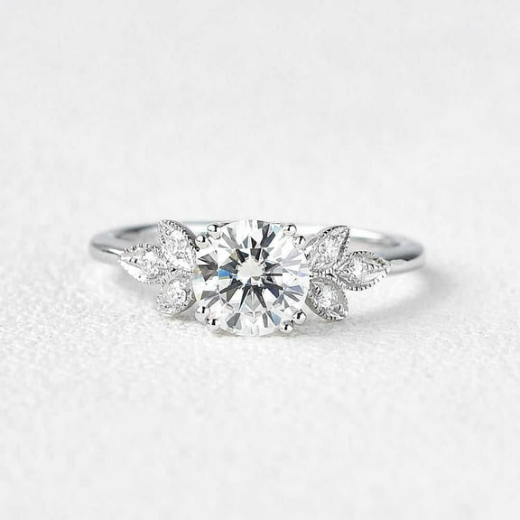 Women's Luxury Leaf Engagement Ring 1.6 Round Brilliant Cut Diamond 14K White Gold Over