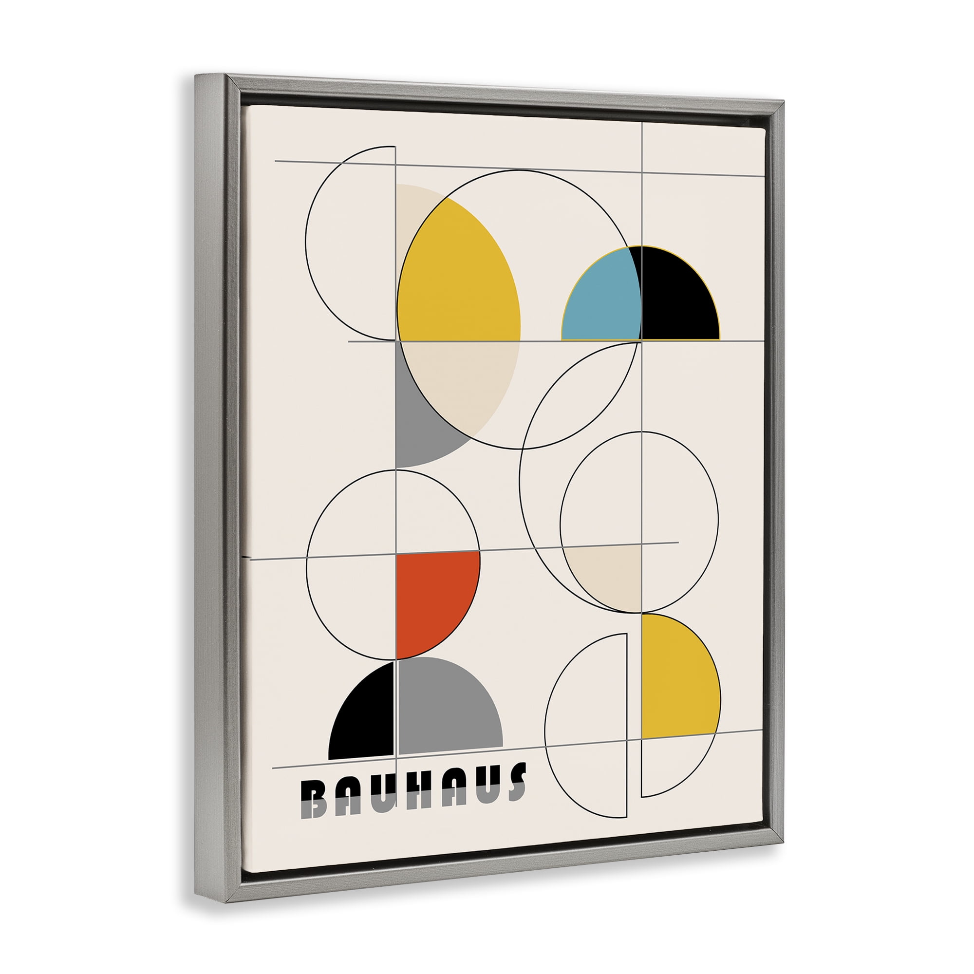 Stupell Industries Bauhaus Movement Geometrics Abstract Painting Gray Floater Framed Canvas Art Print Wall Art, 17 x 21