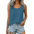 thumbnail image 6 of Women's Sleeveless Tank Tops Textured Loose Tunic Tops Button Slit Hem Casual Layering Shirts Solid Basic Tank Shirts Fashion Outfit Blue, 6 of 8