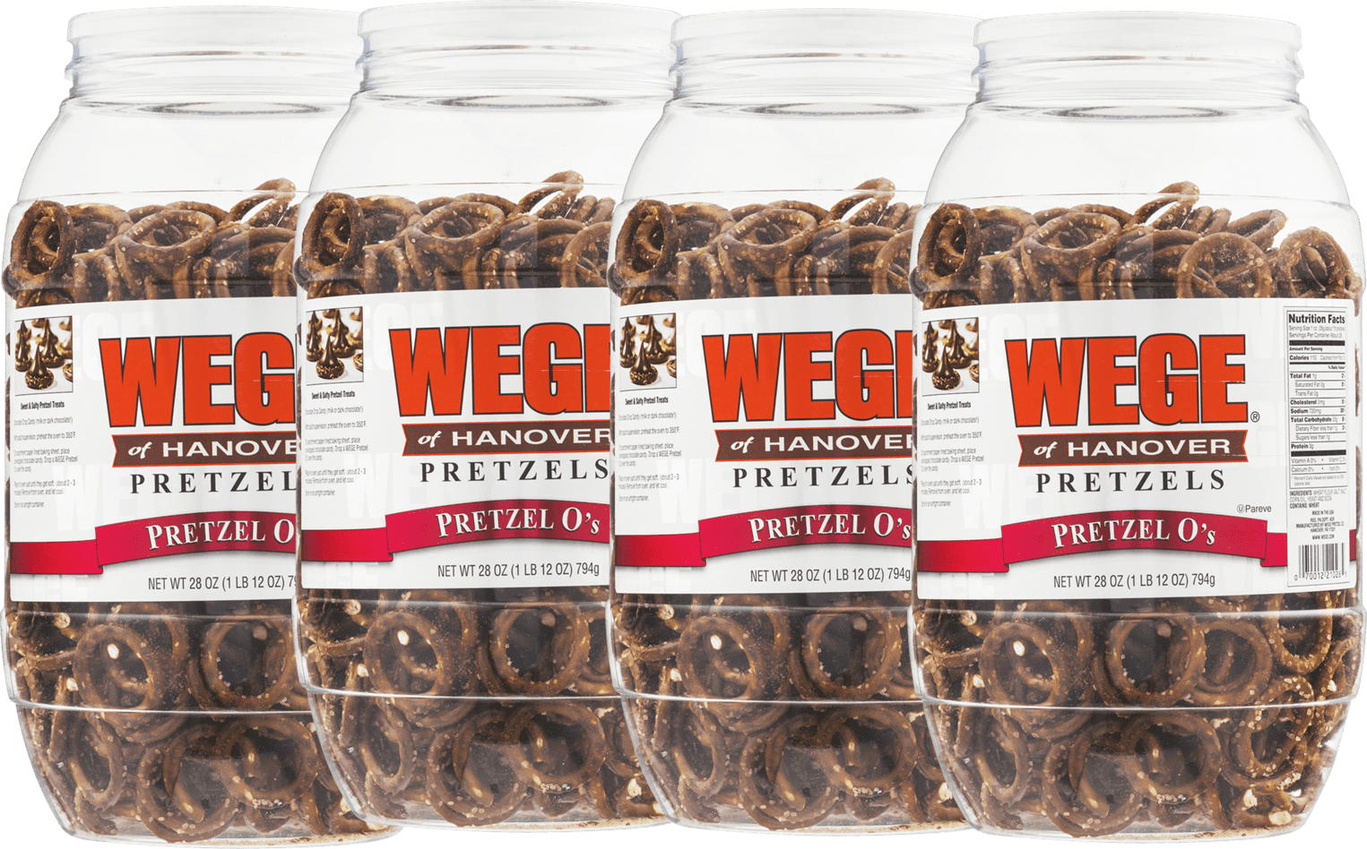 Wege Circle Pretzel O's, Round Salted Pretzels, 4Pack 28 Oz. Barrels
