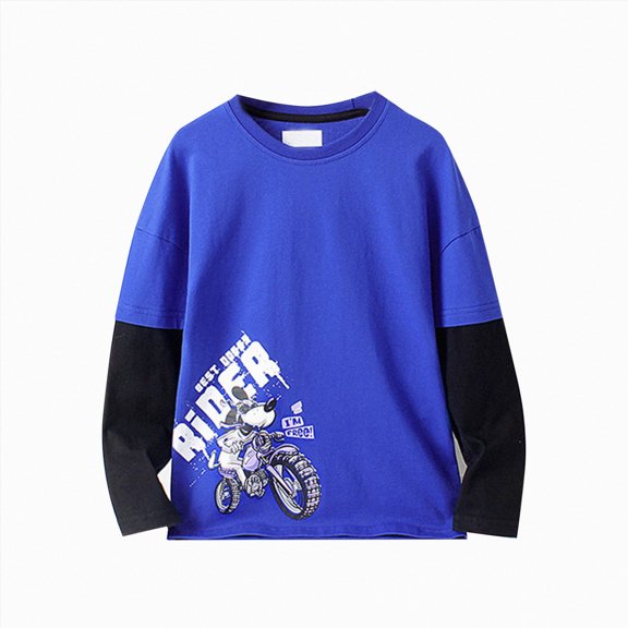 larppty Toddler Girl Sweatshirt Long Sleeve Crewneck Printed Pullover Top Unisex Kids Cute Back to School Streetwear for Casual Wear (Blue,5-6 Years)