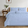 thumbnail image 2 of 3 Piece New Half Pinch Pleated Pattern Comforter Set, 800 TC, 100% Egyptian Cotton, Super King Size Light Blue Solid, 2 of 6