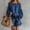 Dark Blue, variant on Women Two Piece Matching Outfit, Women Casual Coordinate Separates, Round Neck Puff Ruffle Long Sleeve Top Ruffle Hem Shorts, Solid Color Summer Beach Vacation Daily Outfit(Red,S)