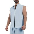 thumbnail image 2 of AHTJRT Men's Stylish Comfy Casual Sleeveless Zip Up Cotton Linen Vest High Neck Lightweight Breathable Everyday Wear Layering Shirt Sky Blue M, 2 of 5