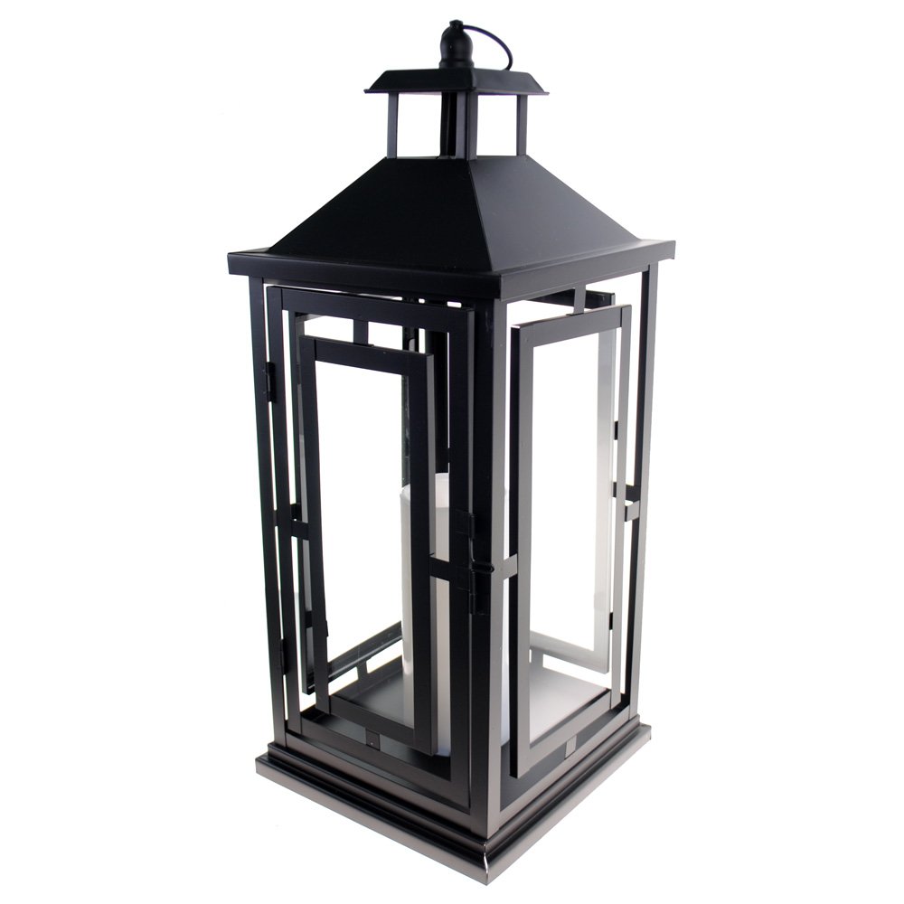 Set of 2 Outdoor Lantern 20”&14.5” High Vintage Lantern Decorative Metal  Candle Holder with Tempered Glass for Fall Decor Garden Patio Living Room