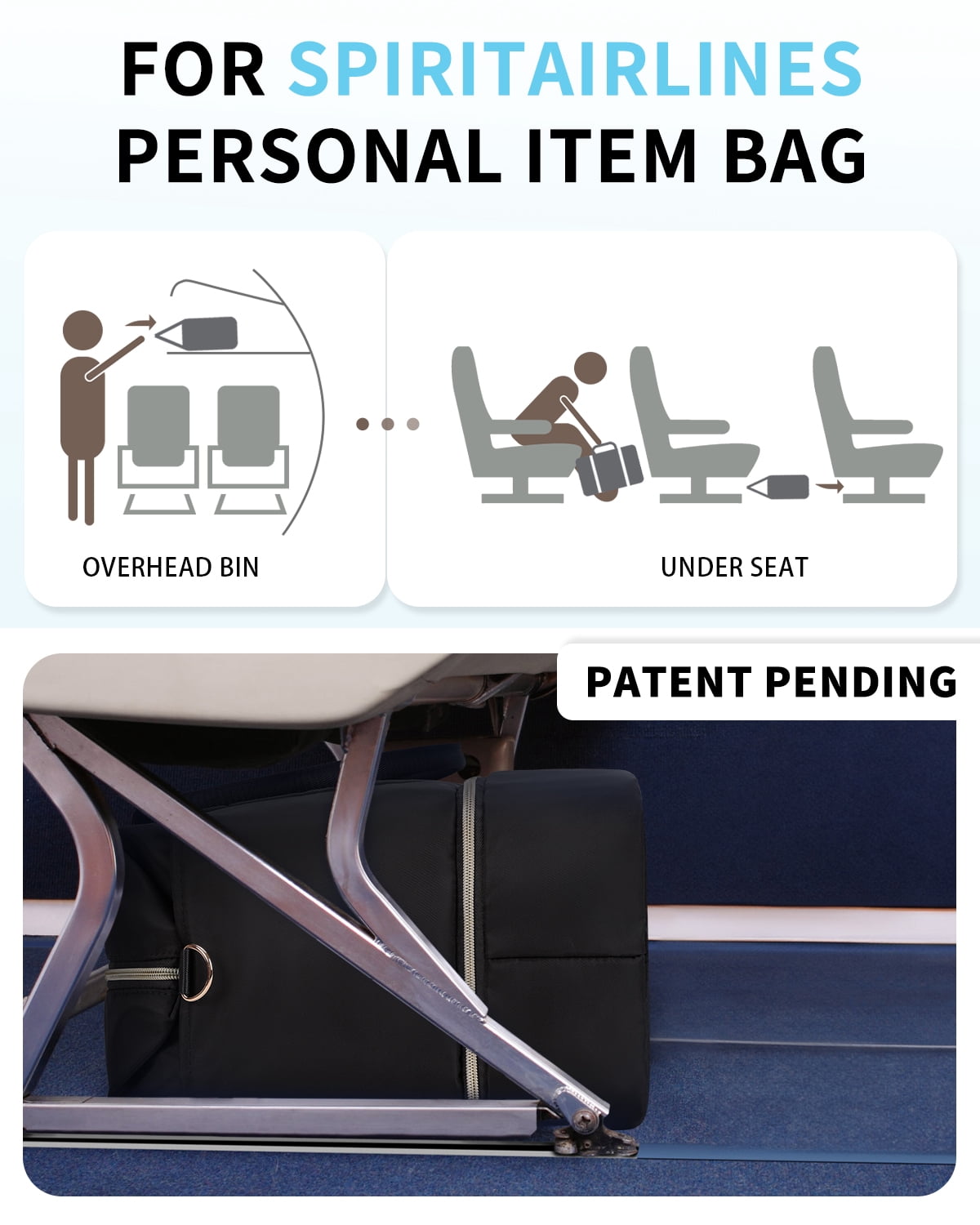 Travel Carry on Bag for Spirit Airlines Personal Item Bag 18x14x8 Underseat with Shoe Compartment, Tsa Approved Toiletry Bag with Wet Pocket,Gym Business Weekender Bag(Black)