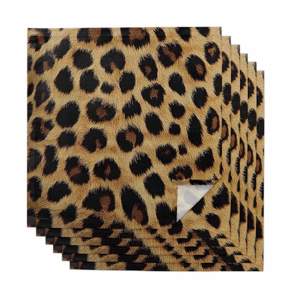 Leopard Print Cloth Napkins, Brown Yellow Retro Animal Fur Pattern Washable and Reusable Dinner Napkins Set of 6, Table Napkin for Kitchen Party Birthday Wedding Hotel Housewarming 20"x20"