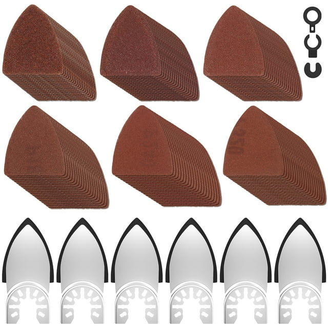 129Pcs Oscillating Tool Detail Sanding Pads Kit Universal Finger Sanding Pads 60-320 Grit Triangle Finger Sandpaper Set Multipurpose Sanding Paper Assortment with 3 Spacer Adapter