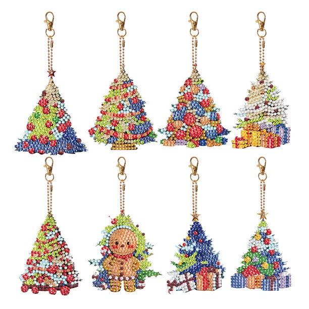 (YSK602) Llavero Pintado Con Diamantes DIY Navidad (Diamante Doble Cara 8 Piezas)