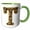 Green/White, variant on 3drose, Elegant Image of Gold Victorian Ornate Monogram Initial T, 15oz Mug