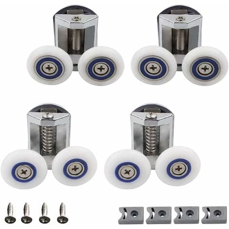 Roue de Porte de Douche, 4 Pcs Roues de Porte de Douche Double, Rouleau de Porte de Douche, Rouleau de Cabine de Douche de Salle de Bain, Peut Être Utilisé pour Remplacer les Rouleaux dans la Salle de Bain Familiale