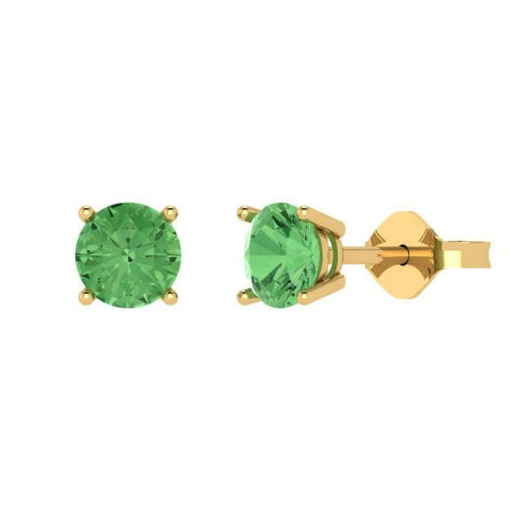 Clara Pucci 1Ct Green Round Cut VVS1 Push Back Stud 18k Solid hypoallergenic Gold Designer Earrings For April