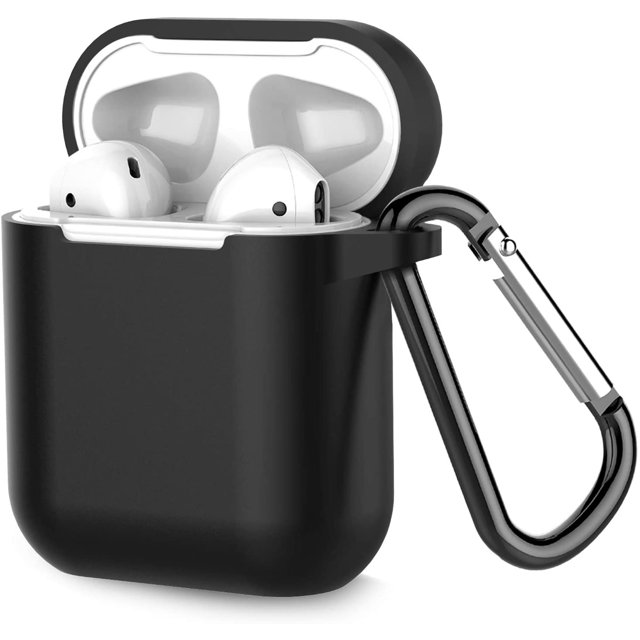 Coffea Protective Silicone Case with Keychain for AirPods 1 & 2 (Front LED Not Visible) (Black)