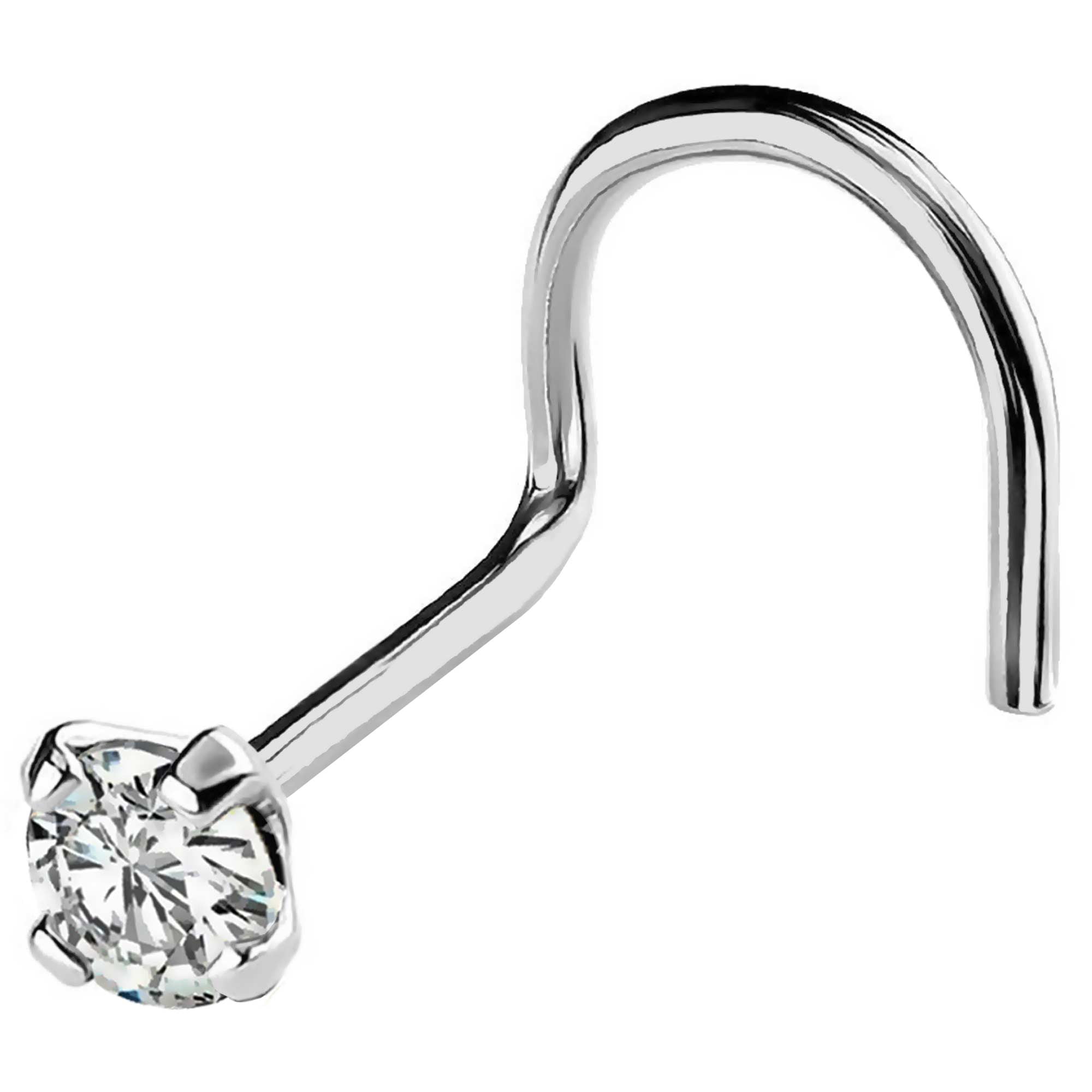 22G Solid 14Kt Gold Nose Screw Stud with Prong Set real Diamond Gemstone, 14kt Yellow Gold or