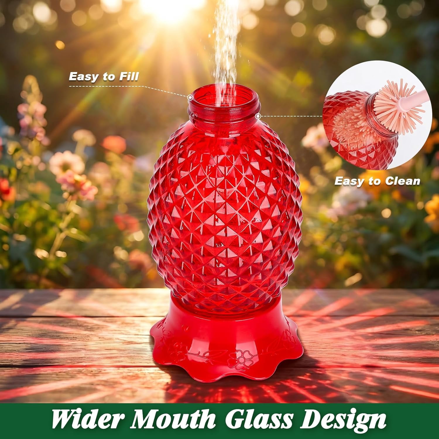 Glass Hummingbird Feeders for Outdoors Hanging 16oz 2 Pack Red Pineapple Bee & Ant Proof 360°Perch Leakproof Easy Clean with 6 Feeding Ports Gifts for Mom