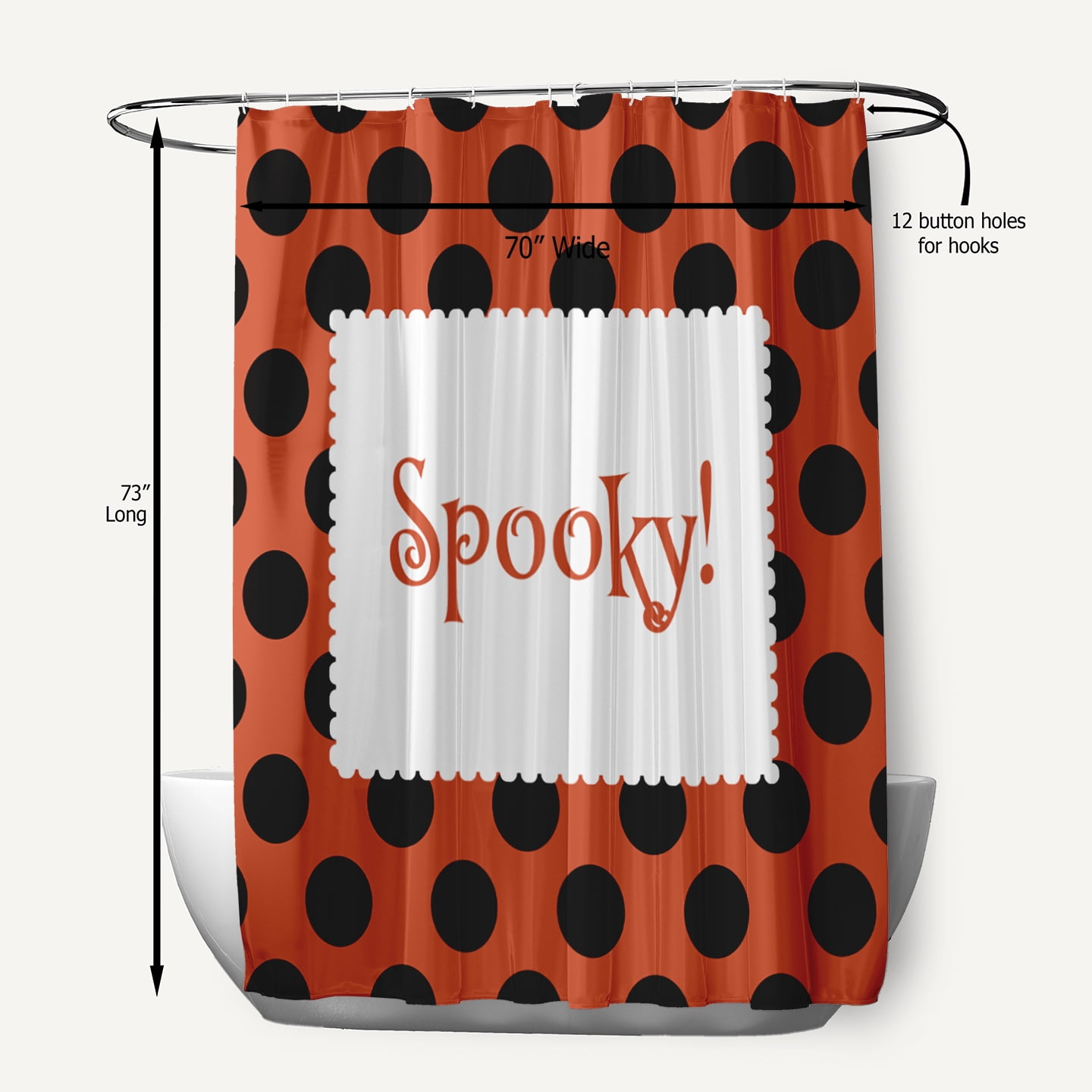 Simply Daisy 70" W x 73" L Halloween Spooky Dots Polyester Shower Curtain, Harvest Orange [1 Ct]