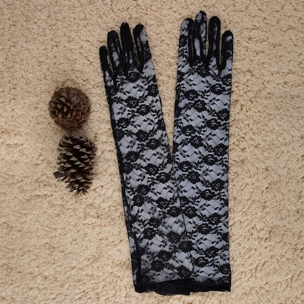Nvzi 2 guantes largos de encaje con diseño floral de 20,86 pulgadas para dama, para bodas, Halloween, fiestas de cosplay, color negro