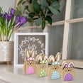 thumbnail image 3 of Gift Boutique Wooden Easter Bunny Decoration Set of 4 – Rustic Spring Tabletop Decor with Floral Accents, 3.2 x 5.9 in, Tan, 3 of 7