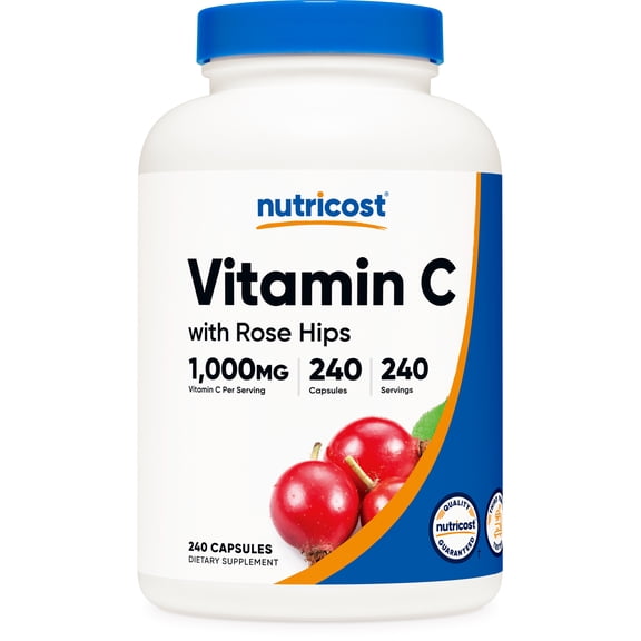 Nutricost Vitamin C with Rose Hips Supplement 1000mg, 240 Capsules