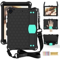 Dteck iPad 10.2 2021 Case with Adjustable Shoulder Strap, Kids Case for iPad 9th Gen/iPad 8th Gen/iPad 7th Gen, Heavy Duty Rugged Kickstand Case with Hand Strap & Pencil Holder, Black/Mint