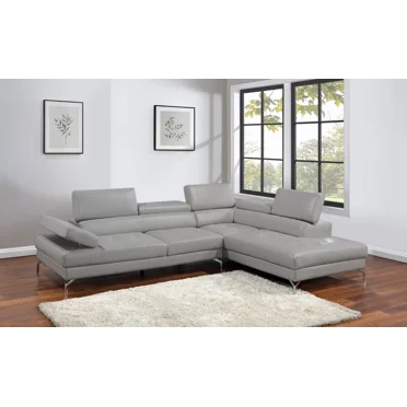 Living Room Light Gray Faux Leather Couch Left Chaise Right Facing Sofa 2pc Sectional Set Adjustable Armrest