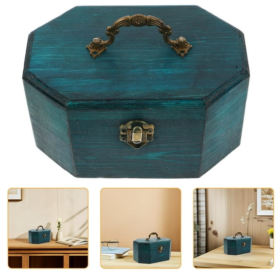 Raindrops Retro Storage Box With Handle Solid Wooden Jewelry Organizer Decorative Trinket Box For Home Jewelry Octagonal Storage Case