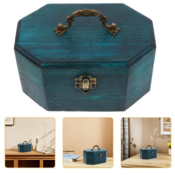 BEADCEST 1Pack Jewelry Box Vintage Style Wood Storage Chest 11.6x4.6x3.5in Dark Green Octagonal Shape for Women