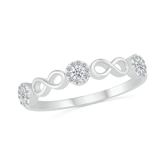 DGOLD Bague Classique en Or Blanc 10kt Diamant Blanc Rond 3 Pierres (1/4 cttw)