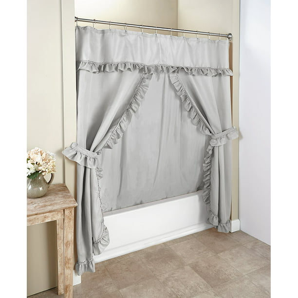 Ruffled Double Swag Shower Curtain Sets, Double Shower Curtains With Valance