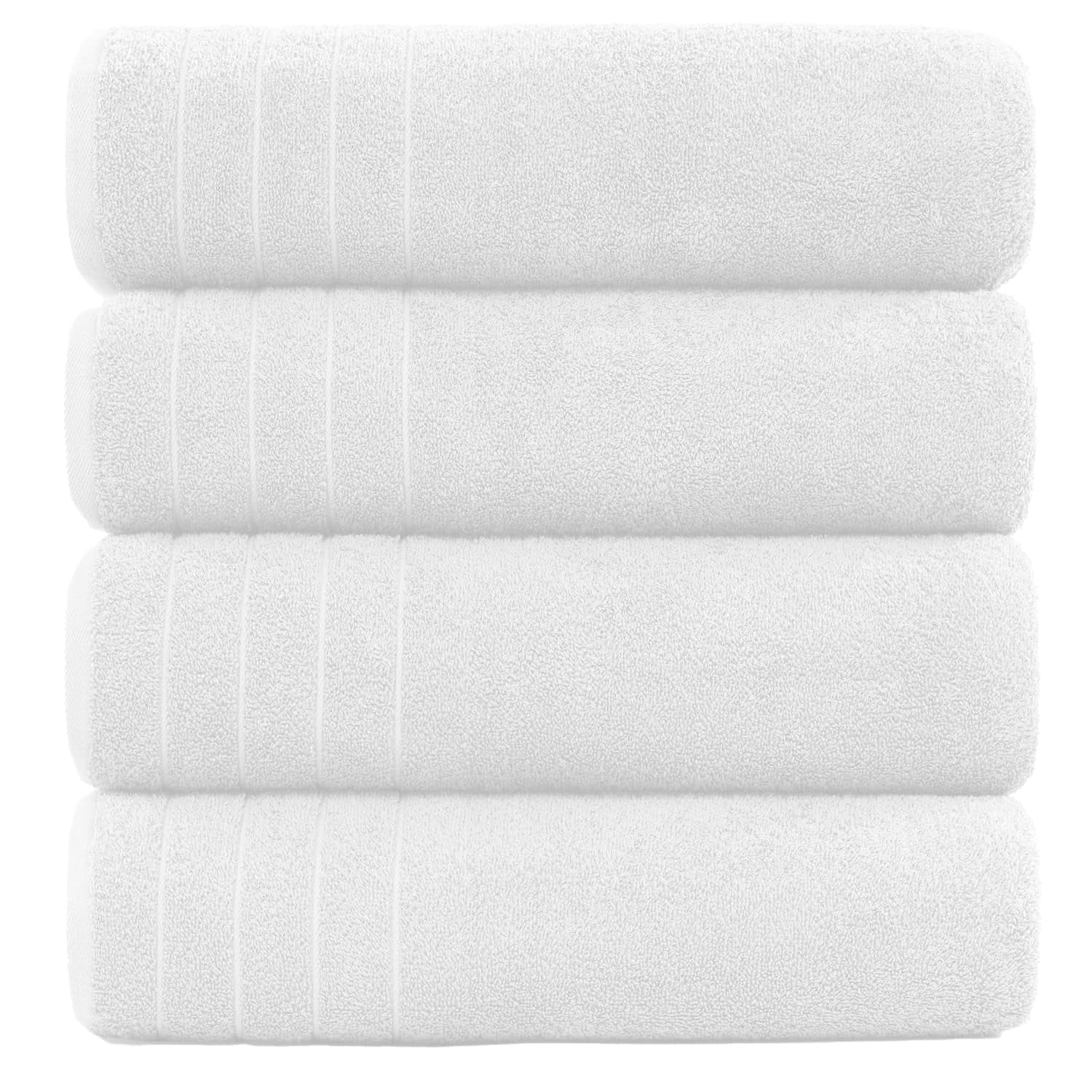 Dan River Bath Towel 30x60 pack of 4 Ultra Soft Quick Drying Large Cotton Towel - White