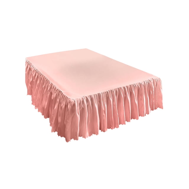 SIYTUAU Bed Skirt With Ruffled Lace Elastic Straps Full Coverage Dust Ruffle Queen Size 78.74X59.06 Inches Pink