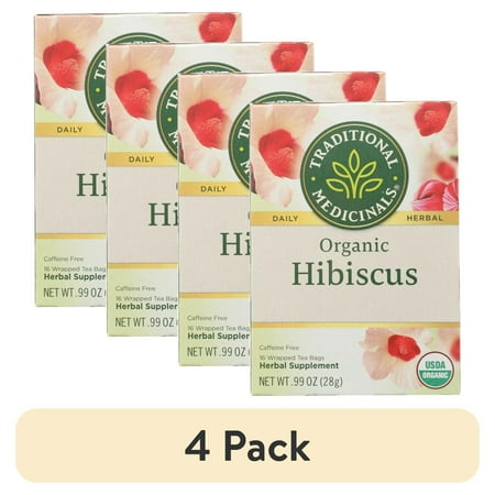 (4 pack) Traditional Medicinals, Organic Hibiscus, Tea Bags, 16 Ct